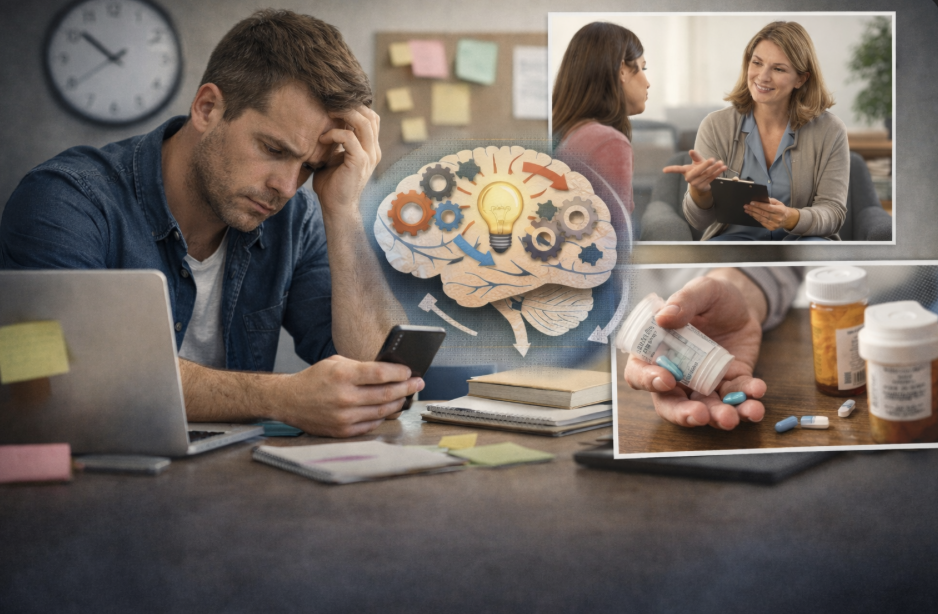 Adult receiving ADHD therapy and medication management support in Pensacola, Florida to improve focus, organization, and emotional regulation